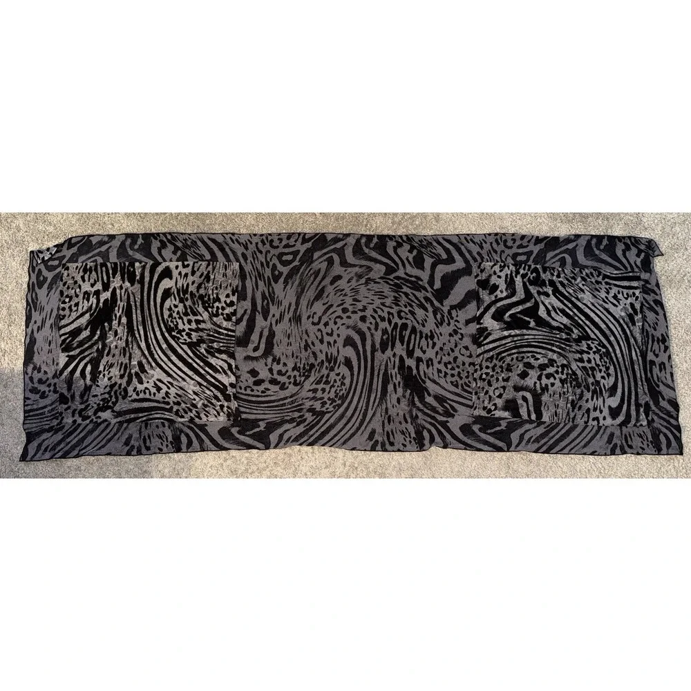 Gray & Black Tiger Leopard Zebra Print Pocket Scarf Wrap Infinity Travel Scarf